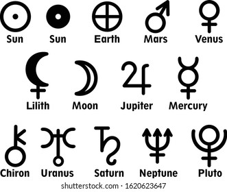 Astrological Symbols Planets Signs Vector Illustration Stock Vector ...