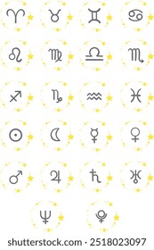 Astrological symbols in Star wreath design for decoration on sign of zodiac and horoscope concept.