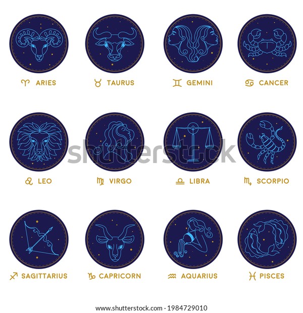 Astrological Symbols Zodiac Signs Aries Aquarius Stock Vector (Royalty ...