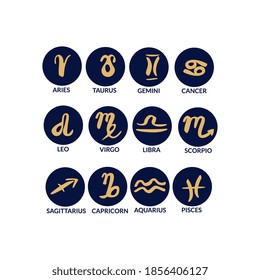 Astrological symbols of the zodiac signs. Astrology,Natal charts, horoscopes, Jyotish. Vector highlights a set of cover icons for social stories. Hand-drawn round templates for modern bloggers