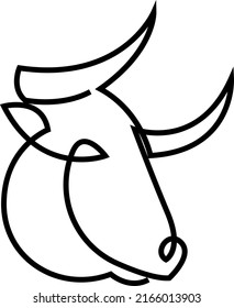 Astrological Taurus zodiac sign one line drawing. Astrology emblem, symbol outline, contour for mystic logo, calendar print in boho minimal style. Horoscope vector abstract art.