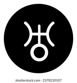 A astrological uranus symbol in the center. Isolated white symbol in black circle. Vector illustration on white background