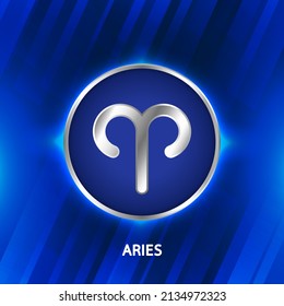 Astrological zodiac Aries symbols in light silver color around. Glowing collection of Astrology Zodiac Signs. Shining bright lights stars. Glowing shining metallic zodiac signs.