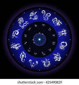 Astrological zodiac circle. Horoscope hand drawn zodiac signs