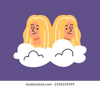 Astrological zodiac Gemini sign concept. Mysticism and esotericism, astrology. Traditional calendar. Template, layout and mock up. Cartoon flat vector illustration isolated on violet background