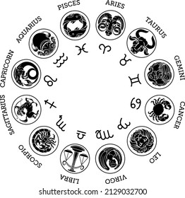 Astrological zodiac horoscope star signs icon symbols set