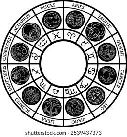 Astrological zodiac horoscope star signs symbols icon set