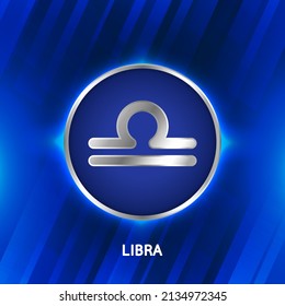 Astrological zodiac Libra symbols in light silver color around. Glowing collection of Astrology Zodiac Signs. Shining bright lights stars. Glowing shining metallic zodiac signs.