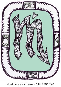 Astrological zodiac, scorpio. 7 Sign of the calendar Pisces.  Tribal and Tattoo Style. a drawing for your horoscope.	

