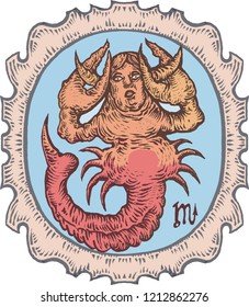 Astrological zodiac, scorpio. 7 Sign of the calendar Pisces.  Tribal and Tattoo Style. a drawing for your horoscope.	