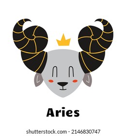 Astrological zodiac sign Aries isolated on white background. Cute hand drawn trendy illustration. Flat cartoon vector style.