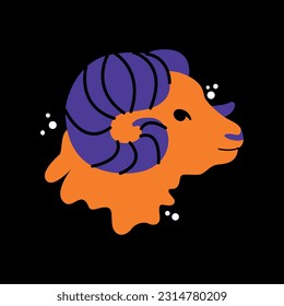 Astrological zodiac sign. Aries Symbol. Constellations. Portrait of a head. Colorful isolated icon. Cartoon style. Logo, print, avatar template. Vector illustration isolated on background