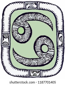 Astrological Zodiac sign  Cancer. Horoscope graphic illustration . Retro Clip Art . (style of ancient engravings). 4 Sign of the zodiac Cancer .  
