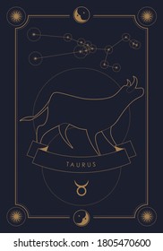 Astrological zodiac sign. Constellation and symbol. Poster illustration with moon and stars frame.