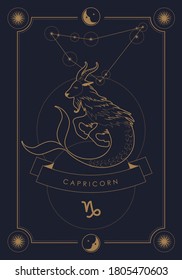 Astrological zodiac sign. Constellation and symbol. Poster illustration with moon and stars frame.