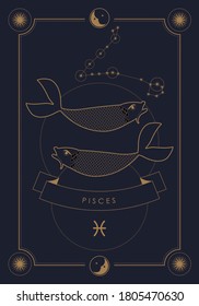 Astrological zodiac sign. Constellation and symbol. Poster illustration with moon and stars frame.