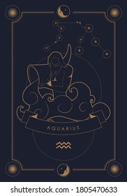 Astrological zodiac sign. Constellation and symbol. Poster illustration with moon and stars frame.