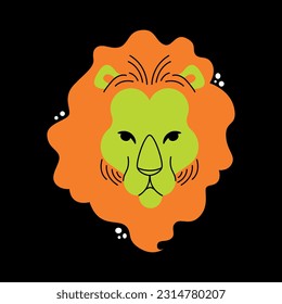 Astrological zodiac sign. Leo Symbol. Constellations. Portrait of a lion. Lion's Head. Colorful isolated icon. Cartoon style. Logo, print, avatar template. Vector illustration isolated on background