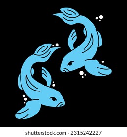 Astrological zodiac sign. Pisces Symbol. Constellations. Colorful isolated icon. Cartoon style. Logo, print, avatar template. Vector flat illustration isolated on background