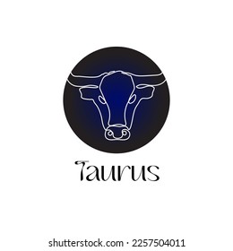 Astrological zodiac sign Taurus in line art style on dark blue Zodiak astrology symbol