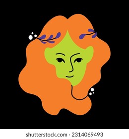 Astrological zodiac sign. Virgo Symbol. Constellations. Portrait of a girl head. Colorful isolated icon. Cartoon style. Logo, print, avatar template. Vector illustration isolated on background