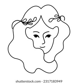 Astrological zodiac sign. Virgo Symbol outline, line art. Constellations. Portrait of a girl head. Colorful isolated icon. Cartoon style. Logo, print, avatar template. Vector illustration isolated
