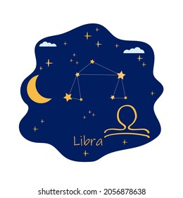 Astrological zodiac signs. Aries,  horoscope, libra, aquarius zodiac, pisces, capricorn, cancer symbols. Constellations on blue. Banner, poster, background, flyer, icon. Flat vector illustration