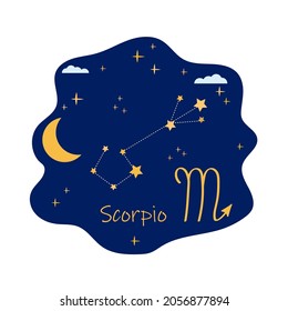 Astrological zodiac signs. Aries, taurus, horoscope, virgo, scorpio, libra, aquarius zodiac,  symbols. Constellations on blue. Banner, poster, background, flyer, icon. Flat vector illustration