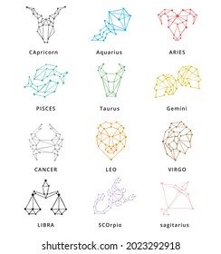 Astrological zodiac signs, elegant line art symbol, icon of esoteric, logo, constellation set.