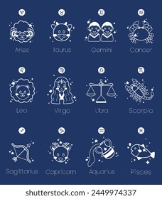 Signos del zodiaco astrológico. Ilustraciones vectoriales de los signos del horóscopo.