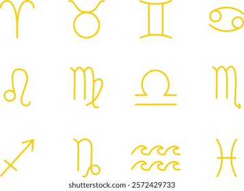 Astrological zodiac symbols line drawing.