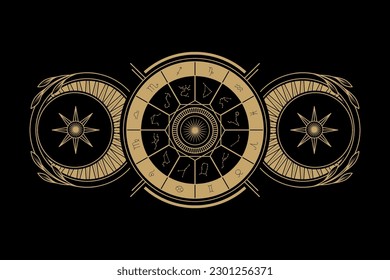 astrological zodiac wheel with star and moon icon