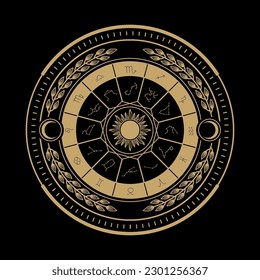 astrological zodiac wheel with sun and moon icon