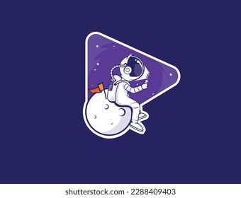 An astrologist sitting on moon and taking a selfie
