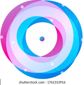 Astrology abstract logo concept. Ultraviolet torus, circles with point. Round logotype template minimalism style overlay effect. Isolated vector violet and blue color sun symbol on white background.