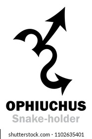 Astrology Alphabet: 13th Sign of Zodiac OPHIUCHUS / SERPENTARIUS (The Snake-holder), constellation between Scorpio and Sagittarius. 
Hieroglyphics character sign (single symbol).