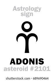 Astrology Alphabet: ADONIS (Attis), asteroid #2101. 
Hieroglyphics character sign (single symbol).