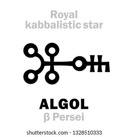 Astrology Alphabet: ALGOL (β Persei / Gorgona), «Caput Larvæ» (The Eye of the Gorgon), oth.name: Demon Star. 
Hieroglyphic sign (kabbalistic symbol by Cornelius Agrippa «Occult Philosophy», 1533).