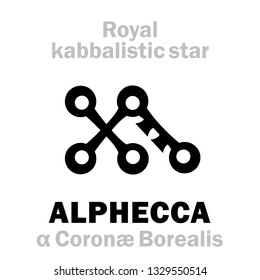 Astrology Alphabet: ALPHECCA (α Coronæ Borealis / Gemma), «Corona Borealis» (The Northern Crown), arab.name: Ashtaroth. 
Hieroglyphic sign (kabbalistic symbol by Agrippa «Occult Philosophy», 1533).