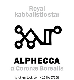 Astrology Alphabet: ALPHECCA (α Coronæ Borealis / Gemma), «Corona Borealis» (The Northern Crown), arab.name: Ashtaroth. 
Hieroglyphic sign (kabbalistic symbol by Agrippa «Occult Philosophy», 1533).