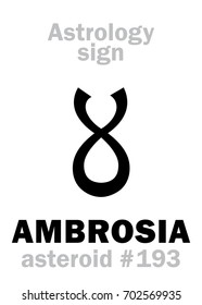Astrology Alphabet: AMBROSIA, asteroid #193. 
Hieroglyphics character sign (single symbol).