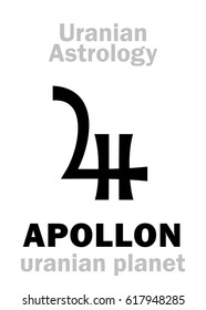 Astrology Alphabet: APOLLON, Uranian planet (trans-neptunian point). 
Hieroglyphics character sign (single symbol).