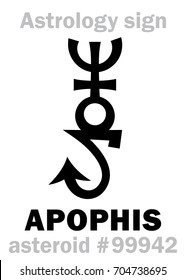 Astrology Alphabet: APOPHIS (Apep), dangerous asteroid #99942. 
Hieroglyphics character sign (single symbol).