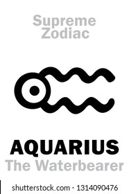 Astrology Alphabet: AQUARIUS (The Waterbearer), constellation Aquarius. 
Sign of Supreme Zodiac (Internal circle). Hieroglyphic character (persian symbol).