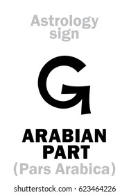 Astrology Alphabet: ARABIAN PART (Pars Arabica), point of horoscope. 
Hieroglyphics character sign (single symbol).