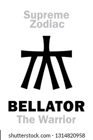 Astrology Alphabet: BELLATOR (The Warrior, also: The Knelt Knight, The Wild Boar), constellation Hercules. 
Sign of Supreme Zodiac (External circle). Hieroglyphic character (persian symbol).