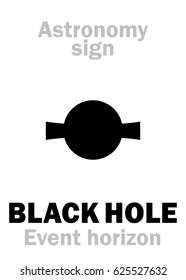 Astrology Alphabet: BLACK HOLE (Event horizont), 
Enigmatic supermassive hypergravitational object in The Universe, absorptive everything around. 
Hieroglyphics character sign (astronomical symbol).