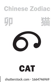 Astrology Alphabet: CAT [猫] sign of Chinese Zodiac (4th sign of Vietnamese Zodiac). Chinese character, hieroglyphic sign (symbol).