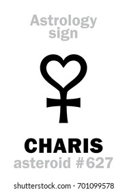 Astrology Alphabet: CHARIS, asteroid #627. 
Hieroglyphics character sign (single symbol).