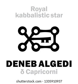 Astrology Alphabet: DENEB ALGEDI (δ Capricorni), «Cauda Capricorni» (The Tail of the Goatfish), arab.name: Scheddi. 
Hieroglyphic sign (kabbalistic symbol by H.C. Agrippa «Occult Philosophy», 1533).